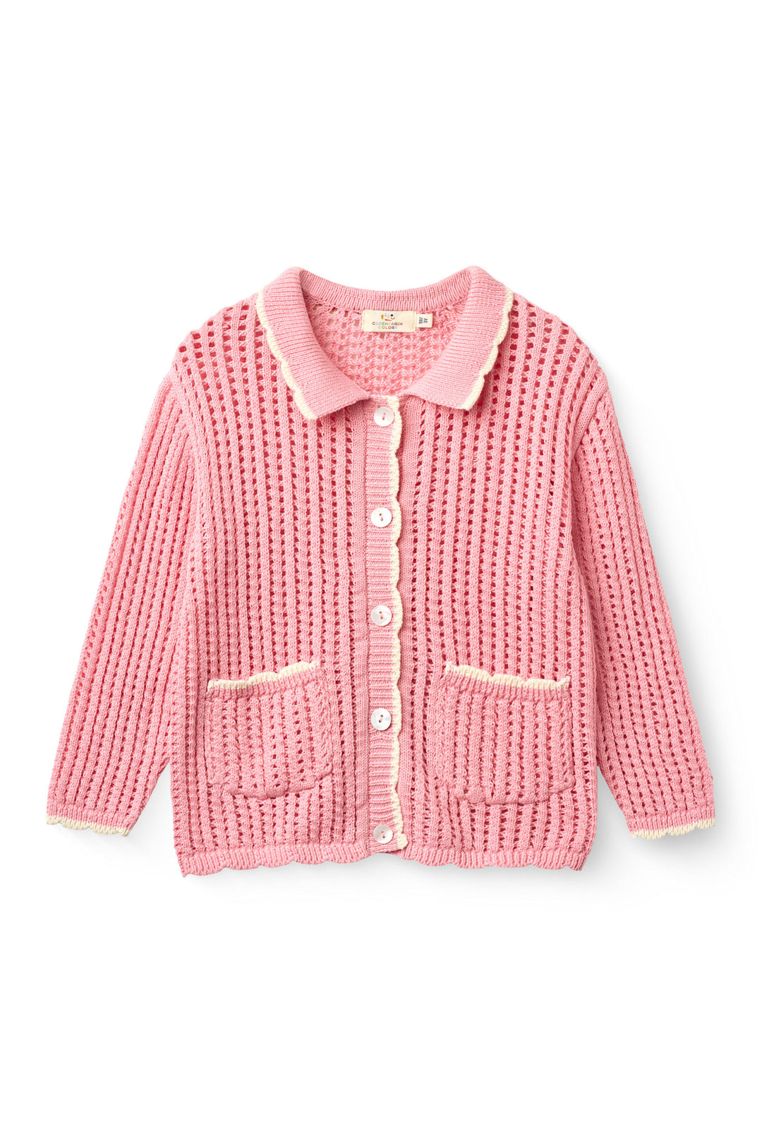 CROCHET LS CARDIGAN - PINK W CREAM