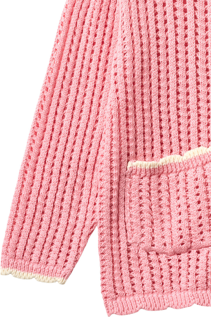 CROCHET LS CARDIGAN - PINK W CREAM