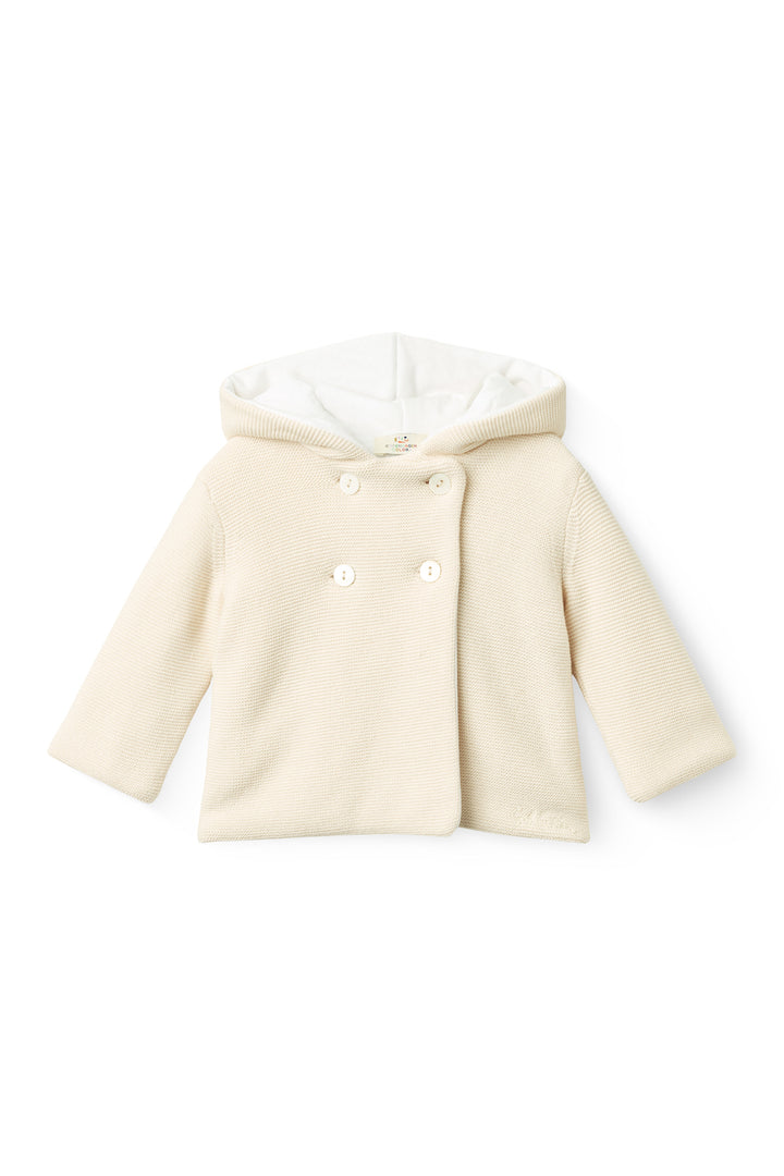 COTTON BABY JACKET W. HOOD - CREAM W BEIGE