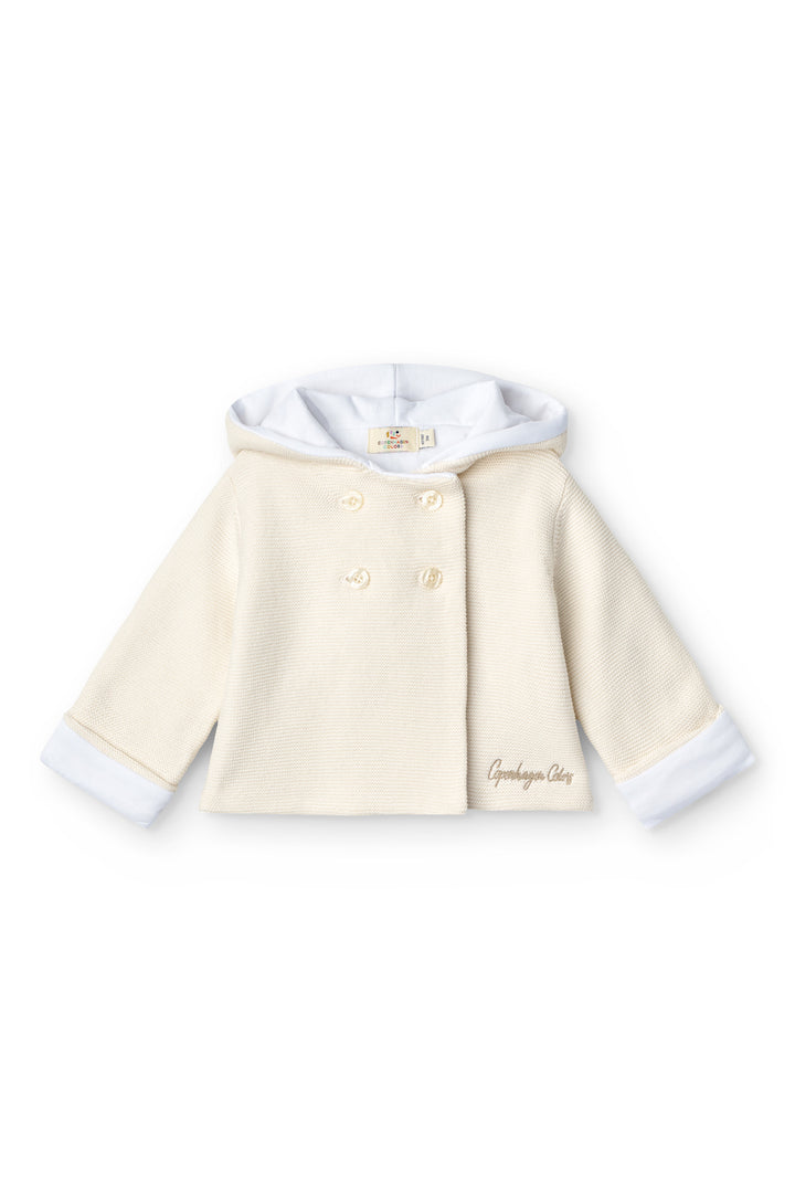Padded Cotton Baby Jacket with Hood - Cream w. Beige