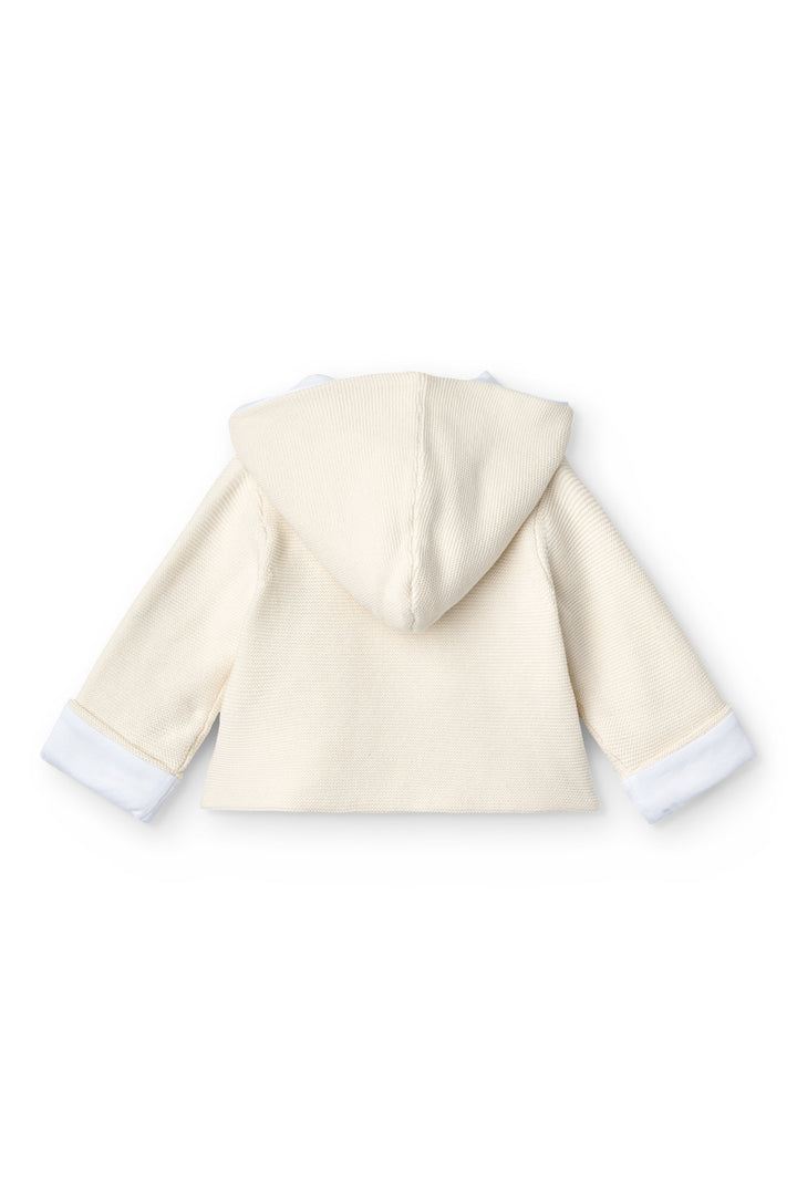 Padded Cotton Baby Jacket with Hood - Cream w. Beige