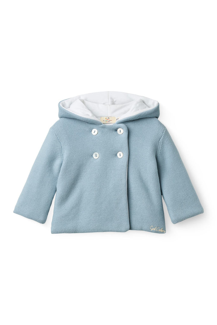 COTTON BABY JACKET W. HOOD - DUSTY BLUE W CREAM