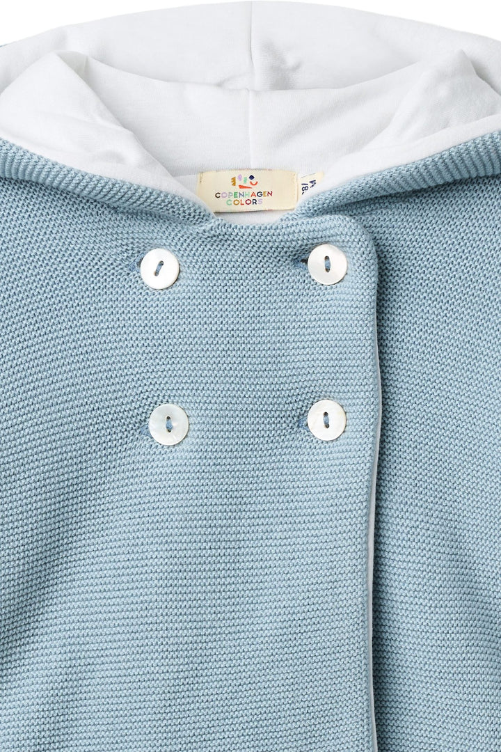 COTTON BABY JACKET W. HOOD - DUSTY BLUE W CREAM