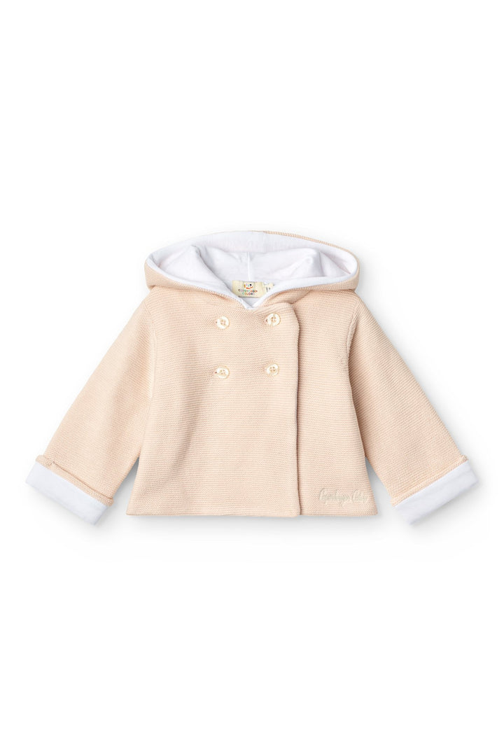 Padded Cotton Baby Jacket with Hood - Soft Pink w. Cream