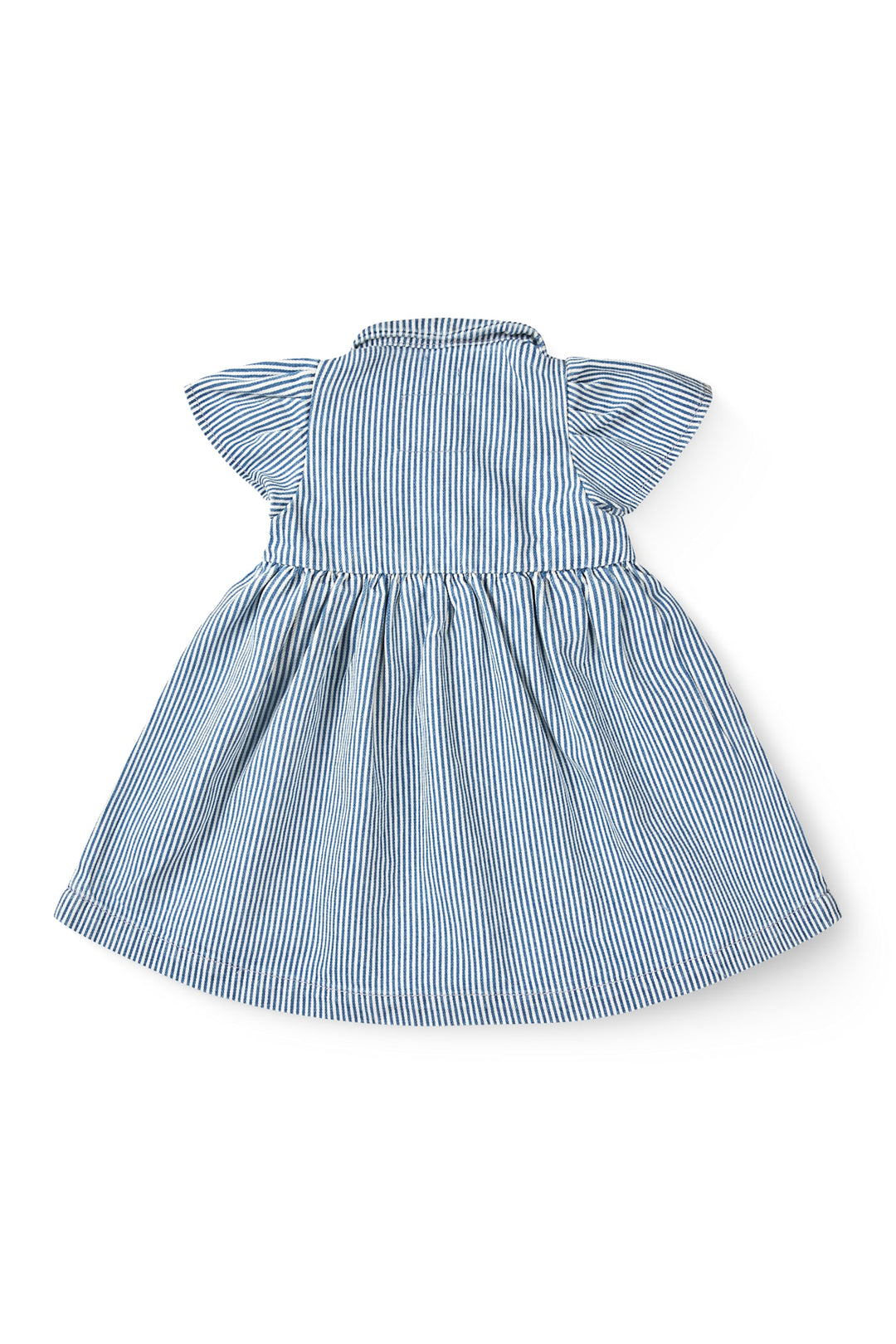 Y/D STRIPE DRESS W. FRILL SLEEVES - DENIM BLUE STRIPE