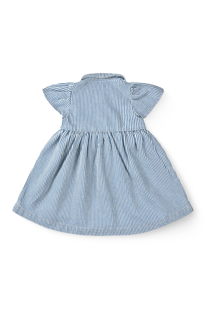 Y/D STRIPE DRESS W. FRILL SLEEVES - DENIM BLUE STRIPE