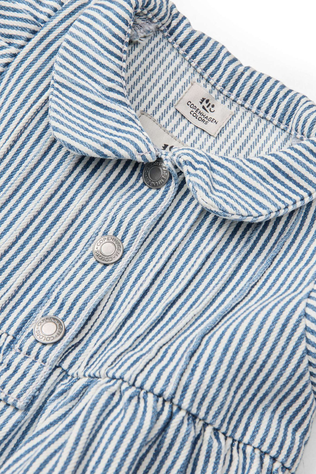 Y/D STRIPE DRESS W. FRILL SLEEVES - DENIM BLUE STRIPE