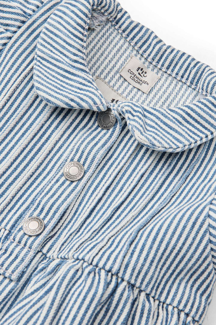 Y/D STRIPE DRESS W. FRILL SLEEVES - DENIM BLUE STRIPE