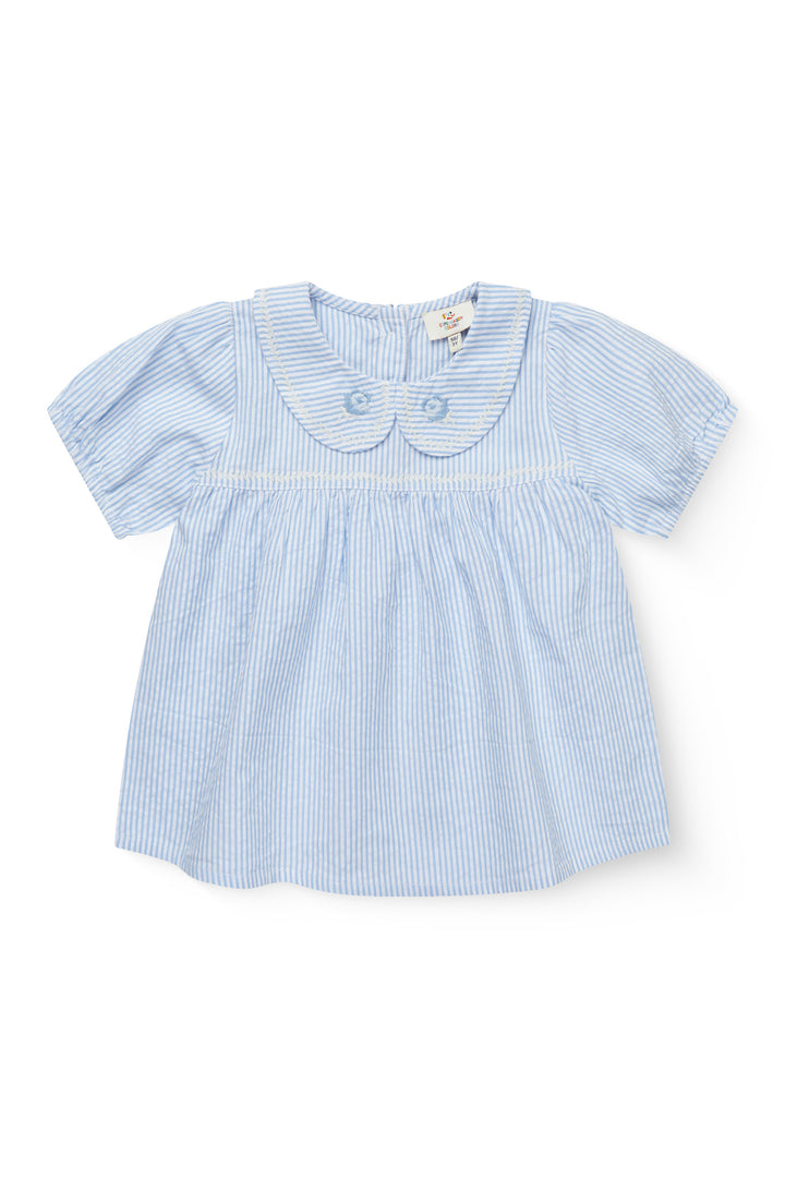 SEERSUCKER BLOUSE W. COLLAR - SKY BLUE W CREAM STRIPE