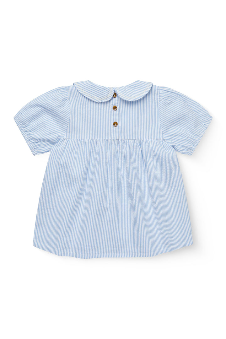 SEERSUCKER BLOUSE W. COLLAR - SKY BLUE W CREAM STRIPE