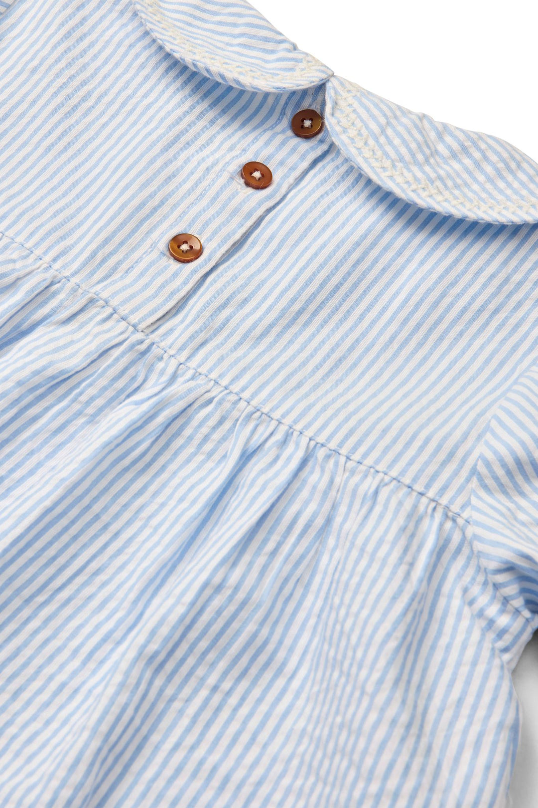 SEERSUCKER BLOUSE W. COLLAR - SKY BLUE W CREAM STRIPE