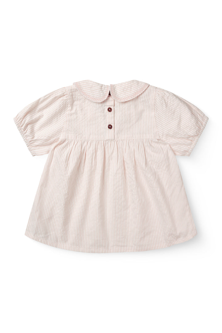 SEERSUCKER BLOUSE W. COLLAR - DUSTY ROSE W CREAM STRIPE