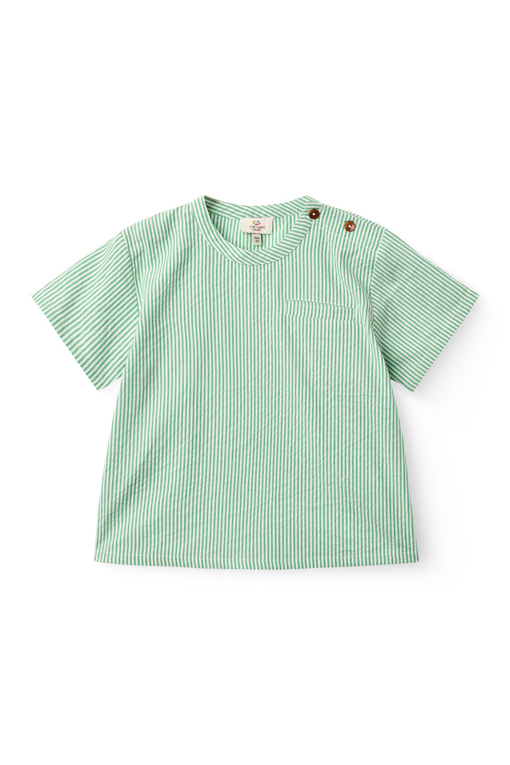 SEERSUCKER SS BLOUSE - SHARP GREEN W CREAM STRIPE