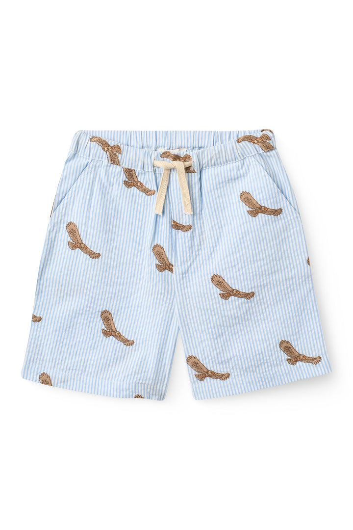 SEERSUCKER SHORTS W. EMB - SKY BLUE W CREAM STRIPE