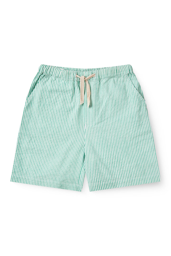 SEERSUCKER SHORTS W. STRING - SHARP GREEN W CREAM STRIPE