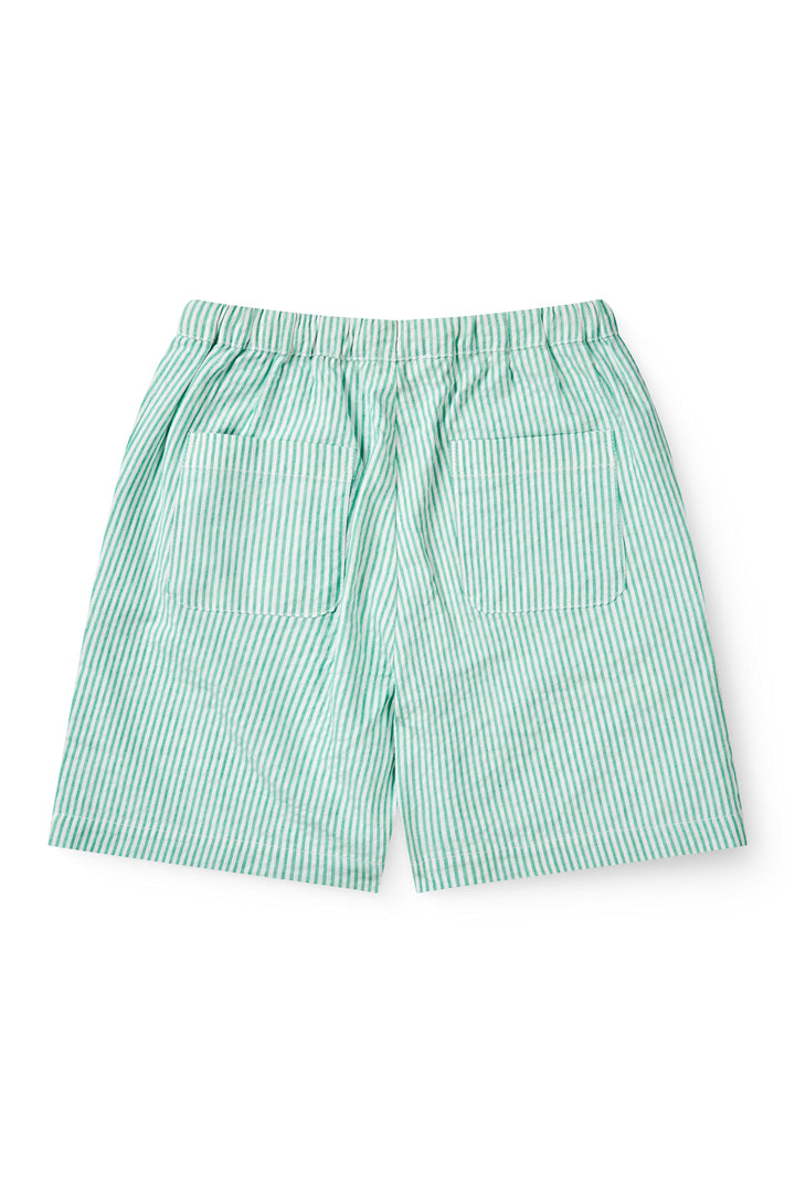 SEERSUCKER SHORTS W. STRING - SHARP GREEN W CREAM STRIPE