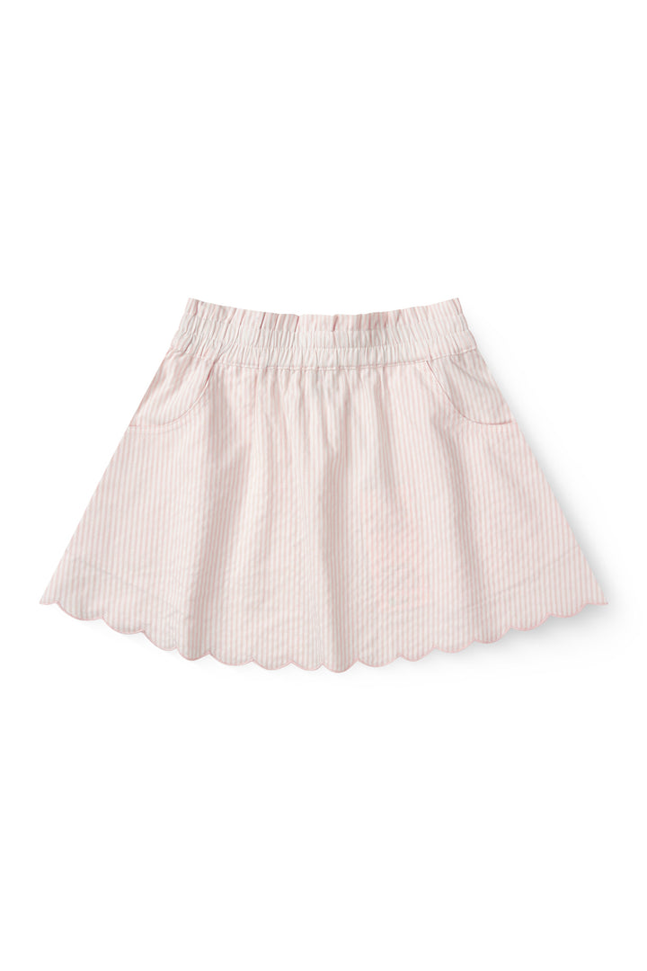 SEERSUCKER SKIRT W. SCALLOPS - DUSTY ROSE W CREAM STRIPE