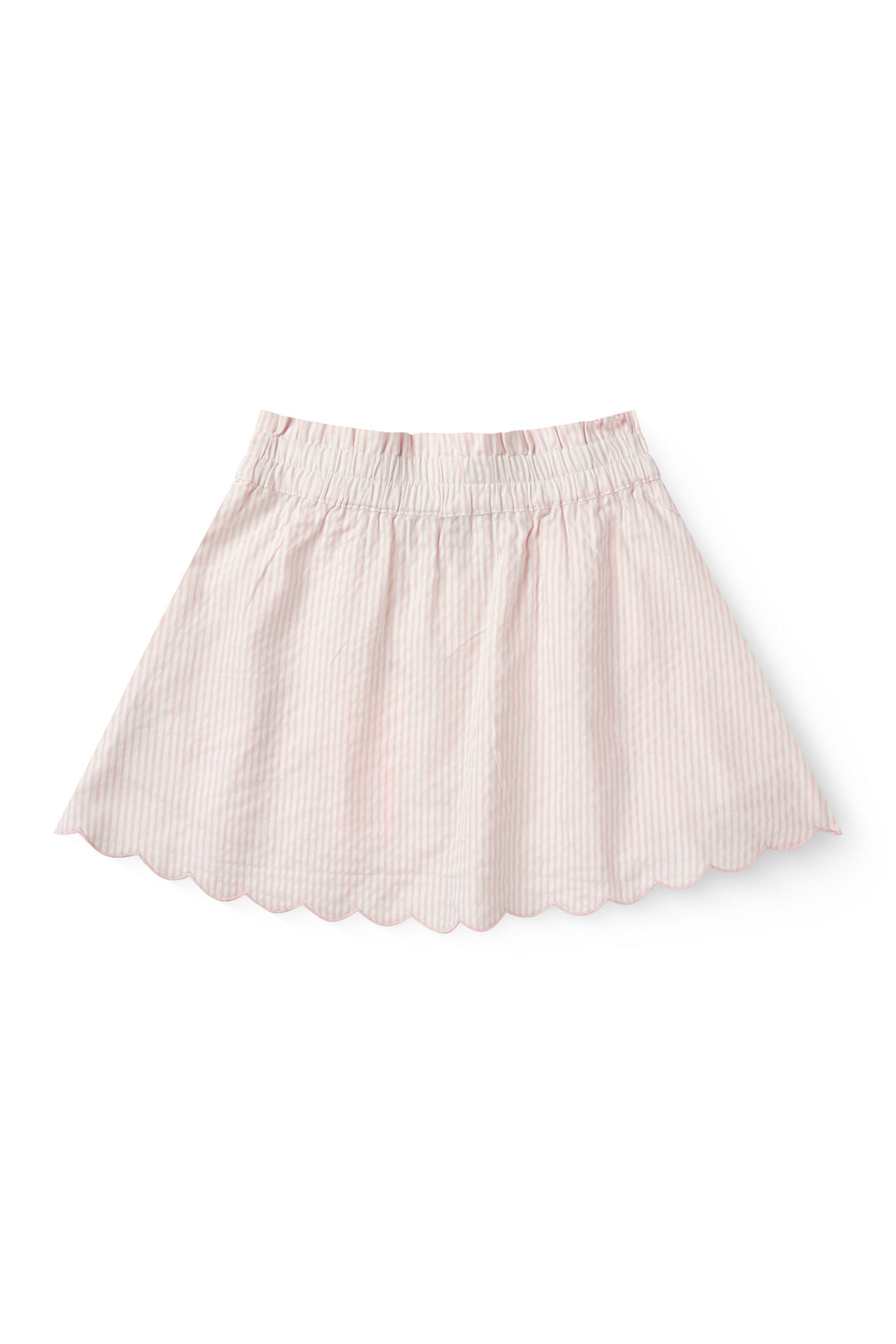 SEERSUCKER SKIRT W. SCALLOPS - DUSTY ROSE W CREAM STRIPE