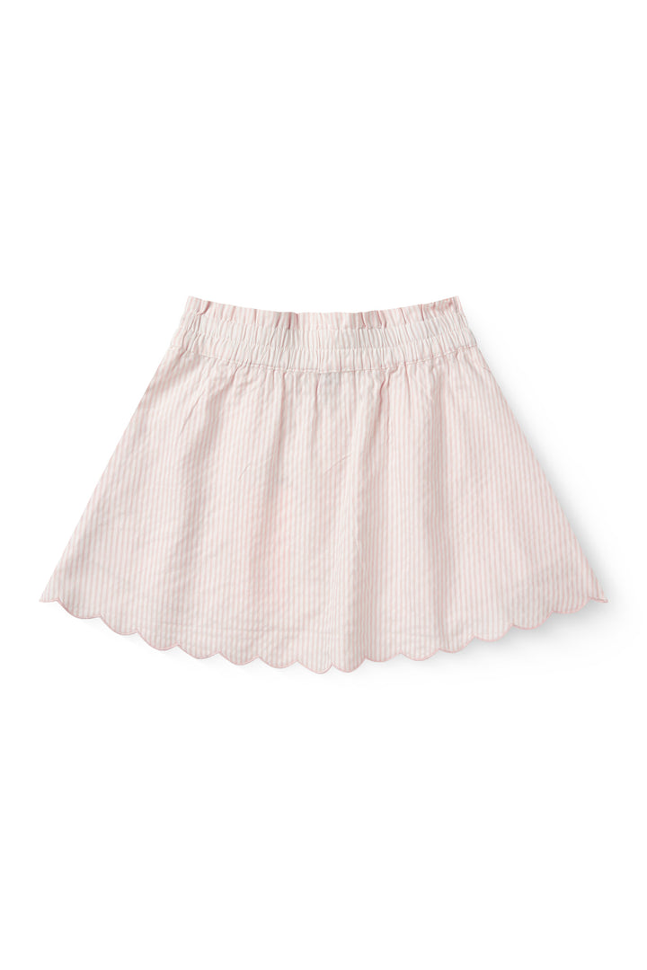 SEERSUCKER SKIRT W. SCALLOPS - DUSTY ROSE W CREAM STRIPE