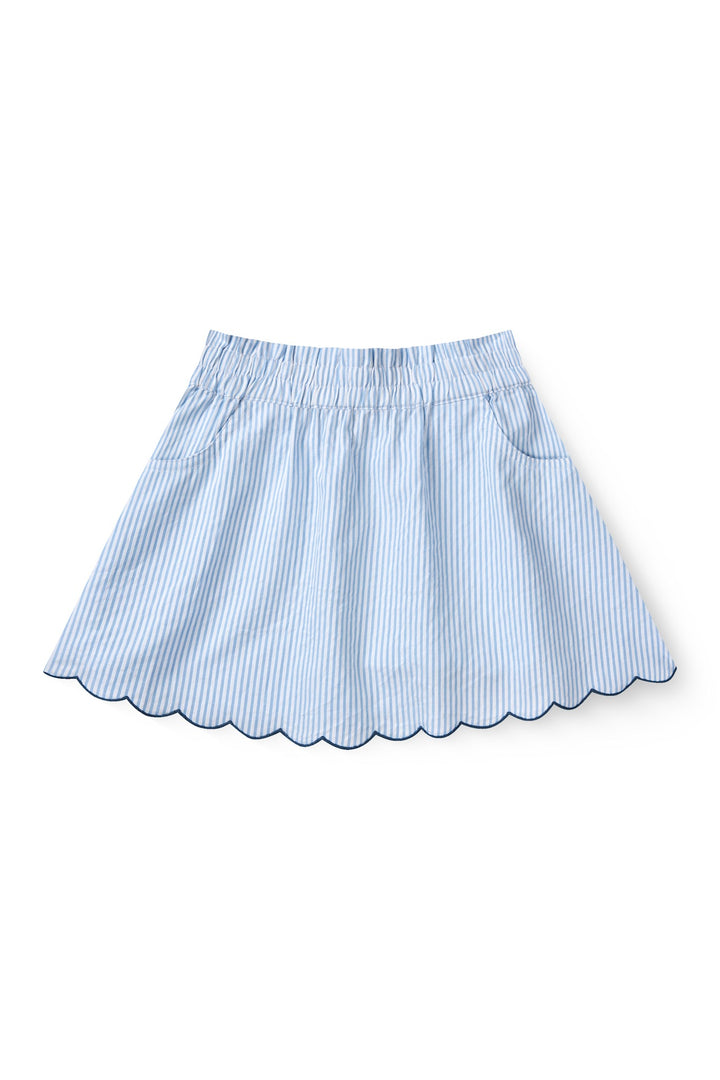 SEERSUCKER SKIRT W. SCALLOPS - SKY BLUE W CREAM STRIPE
