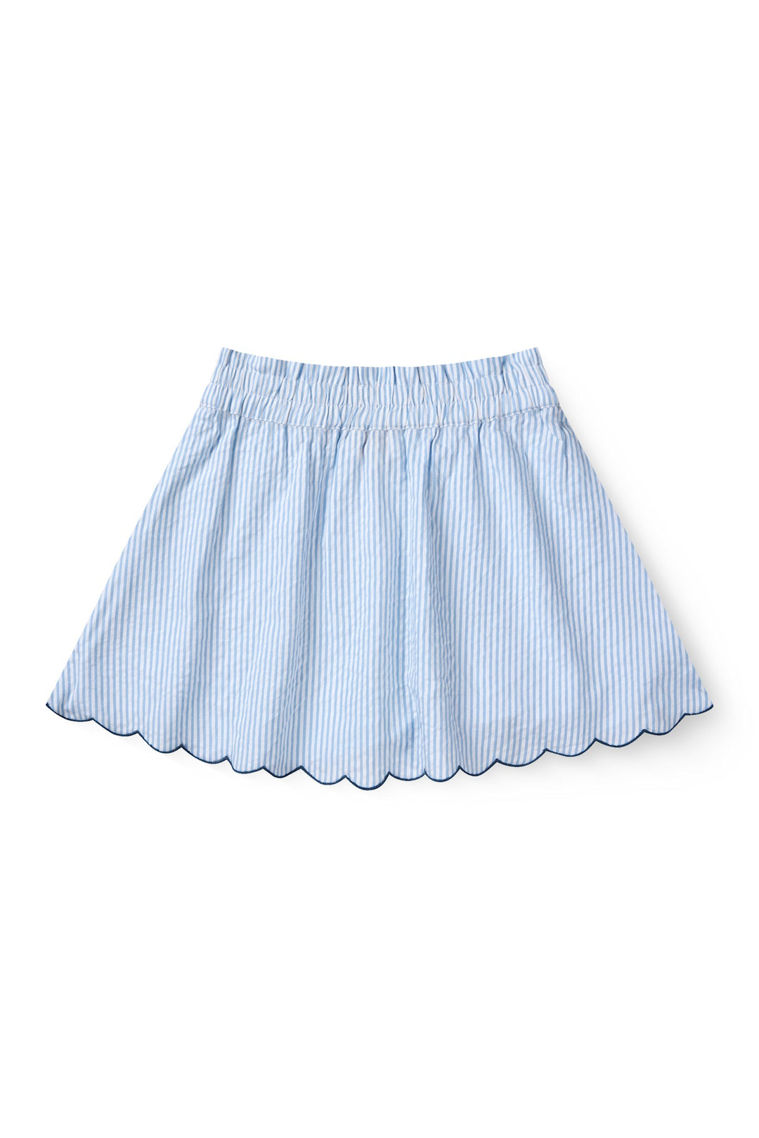 SEERSUCKER SKIRT W. SCALLOPS - SKY BLUE W CREAM STRIPE