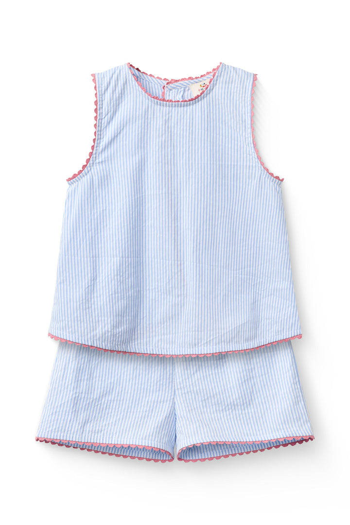 SEERSUCKER DECO SET - SKY BLUE W CREAM STRIPE