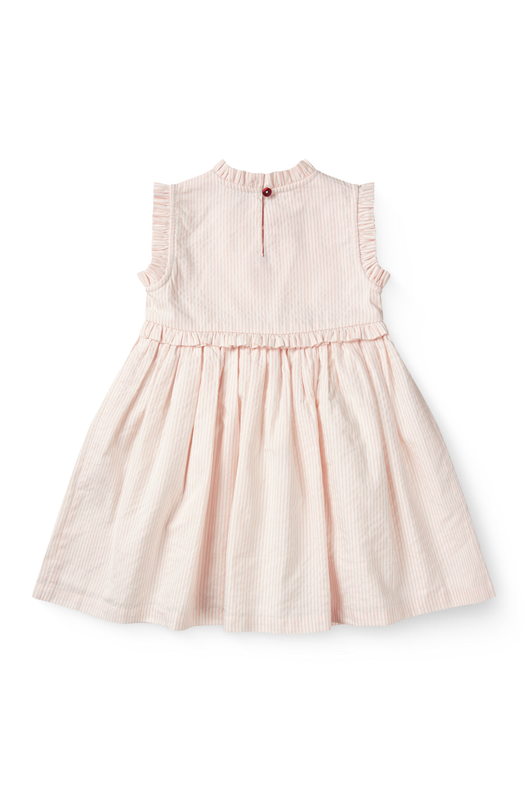 SEERSUCKER DRESS W. RUFFLES AND EMB. - DUSTY ROSE W CREAM STRIPE
