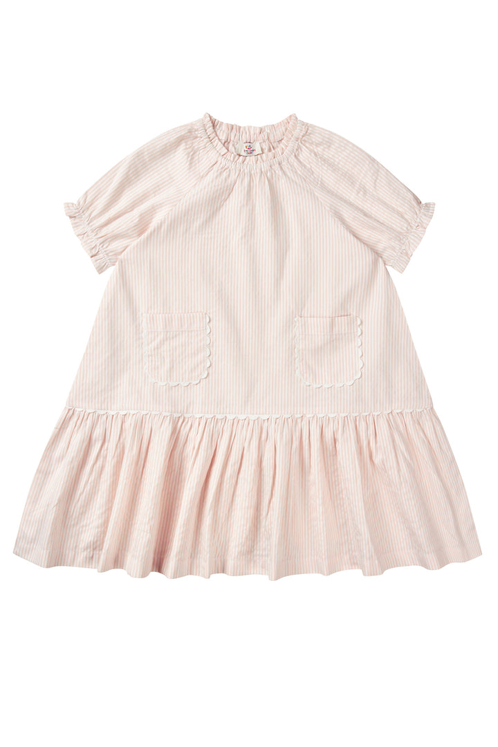 SEERSUCKER DRESS W. POCKETS - DUSTY ROSE W CREAM STRIPE