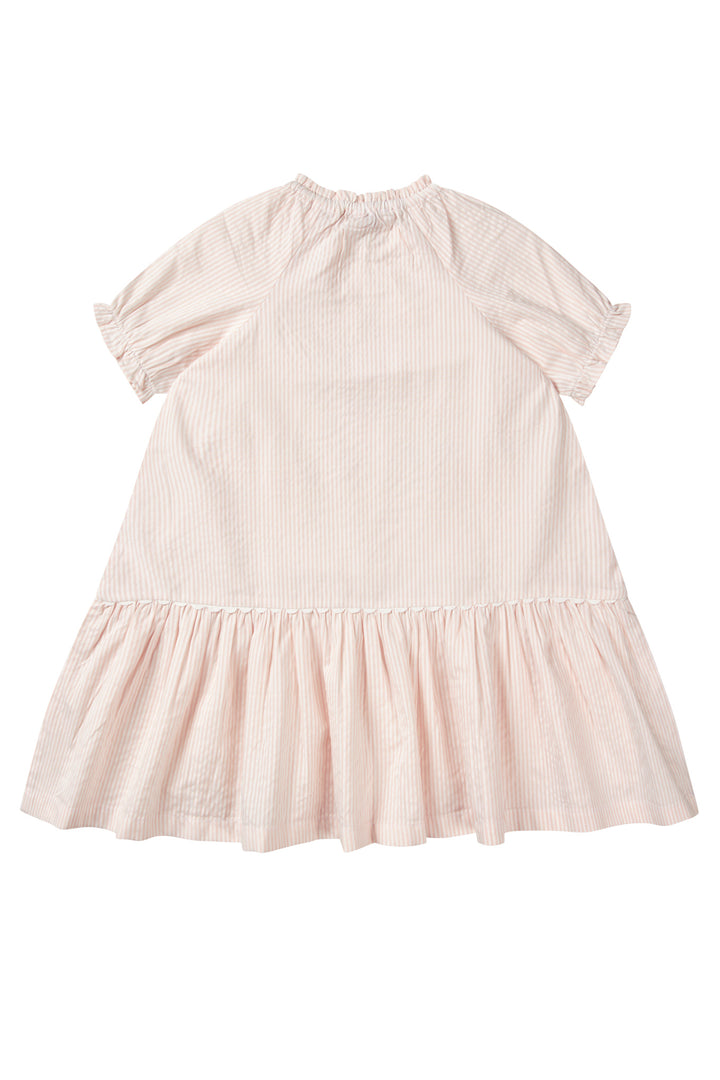 SEERSUCKER DRESS W. POCKETS - DUSTY ROSE W CREAM STRIPE