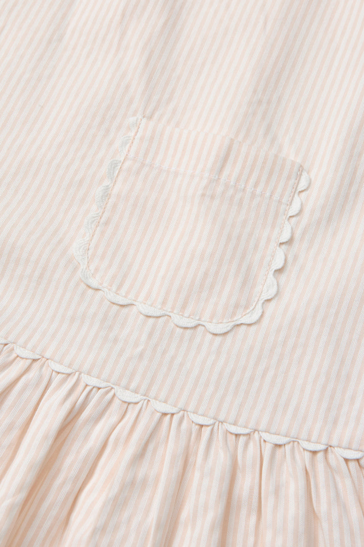 SEERSUCKER DRESS W. POCKETS - DUSTY ROSE W CREAM STRIPE
