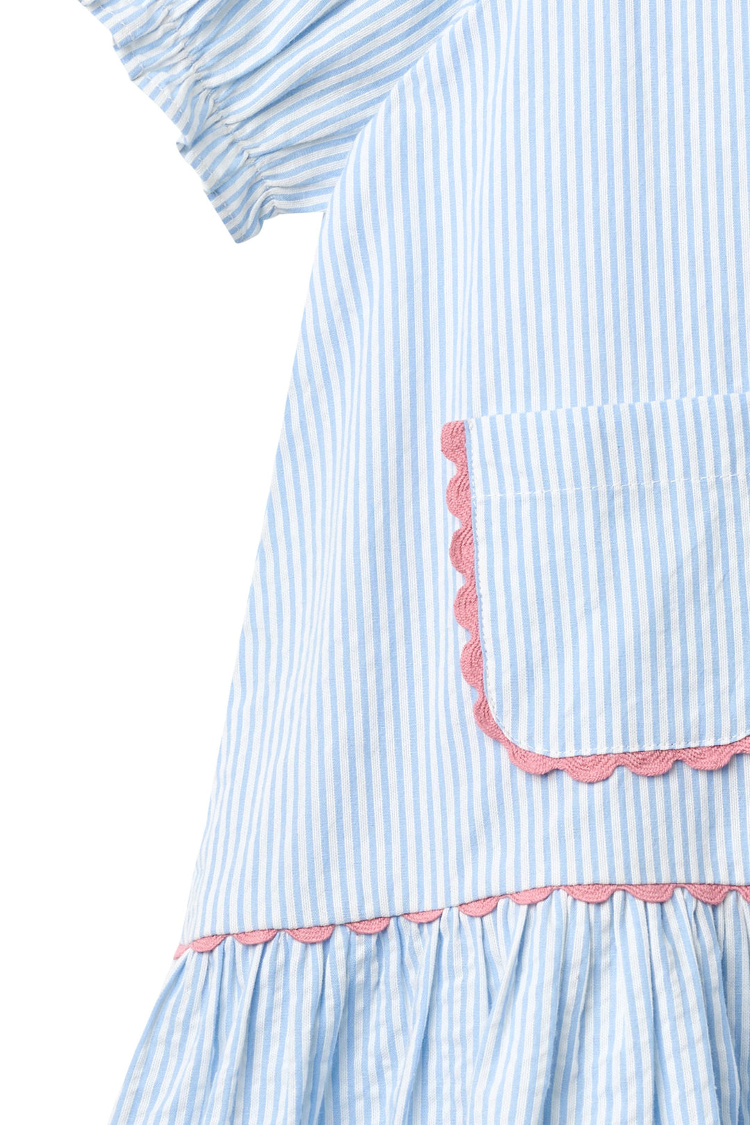 SEERSUCKER DRESS W. POCKETS - SKY BLUE W CREAM STRIPE