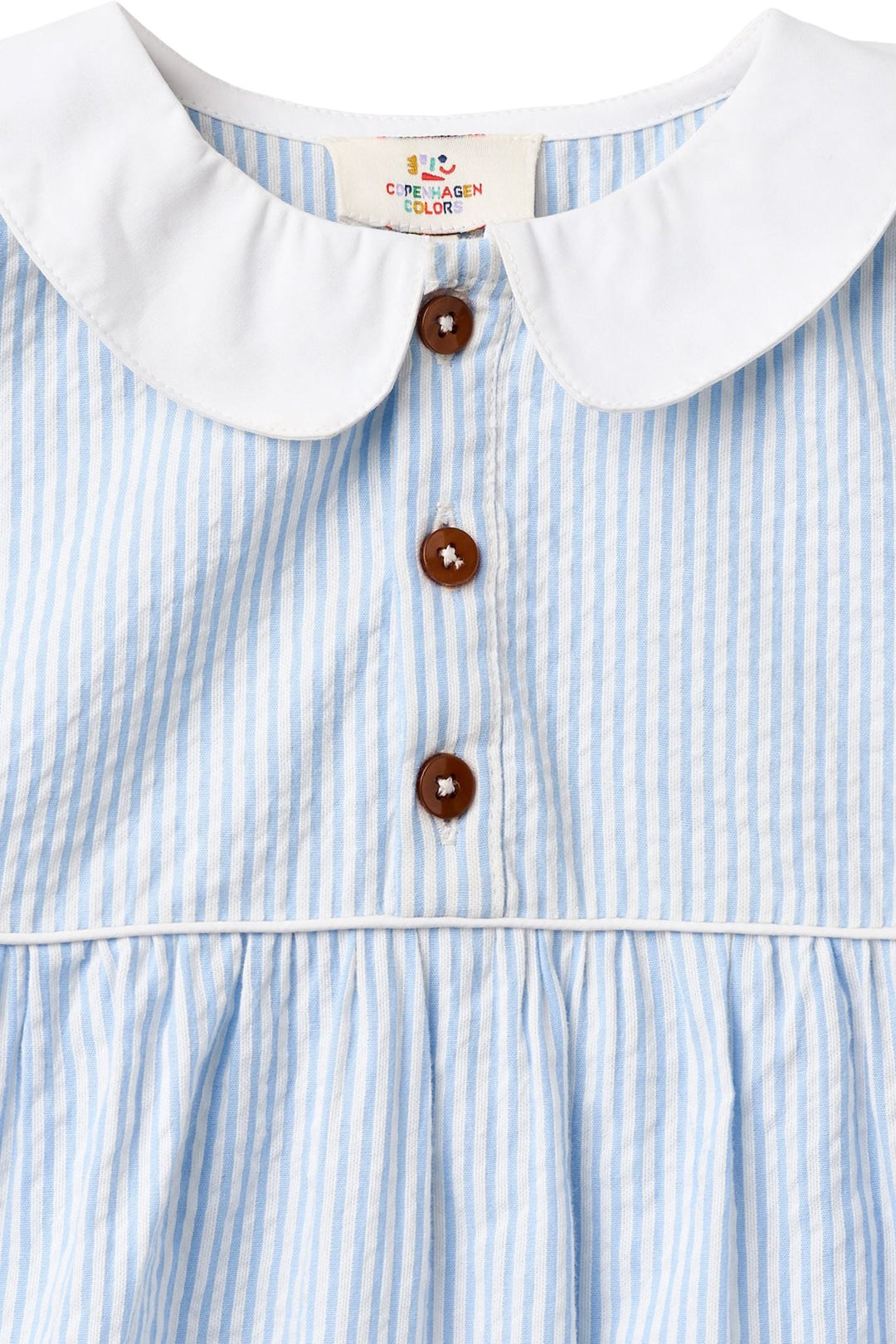 SEERSUCKER ROMPER W. COLLAR - SKY BLUE W CREAM STRIPE