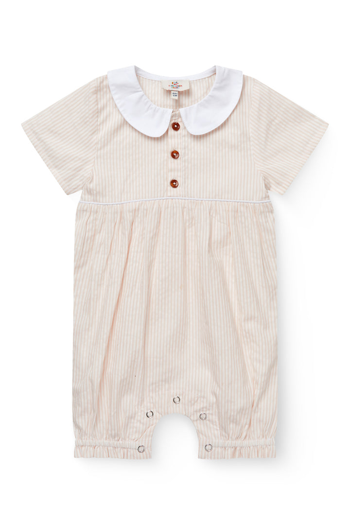 SEERSUCKER ROMPER W. COLLAR - DUSTY ROSE W CREAM STRIPE