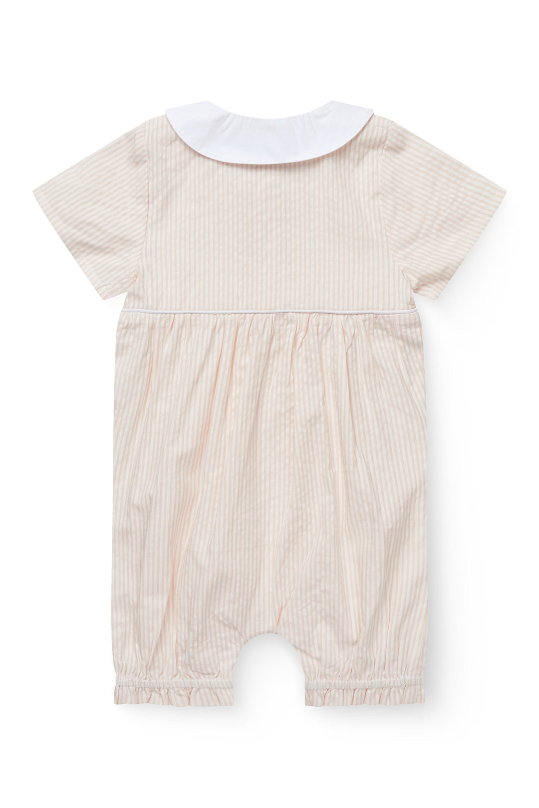 SEERSUCKER ROMPER W. COLLAR - DUSTY ROSE W CREAM STRIPE