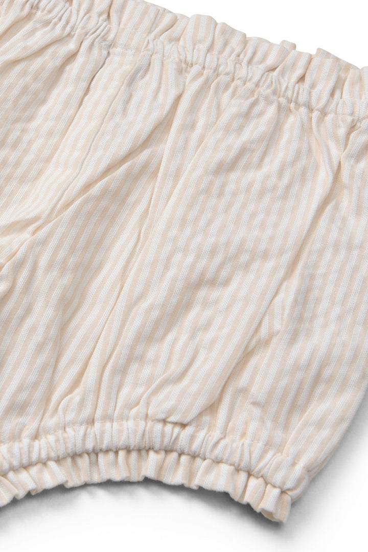 SEERSUCKER BABY-SET W. EMBROIDERY - DUSTY ROSE W CREAM STRIPE W. FLOWER