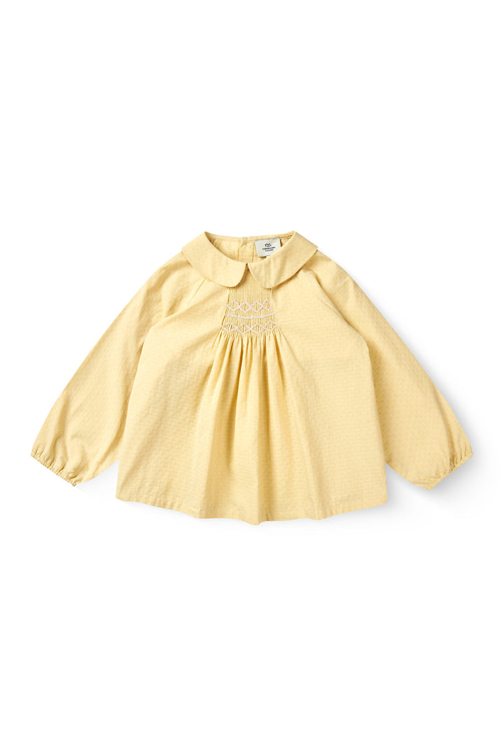 BLOUSE LS W. SMOCK EMB. - PALE YELLOW COMB.