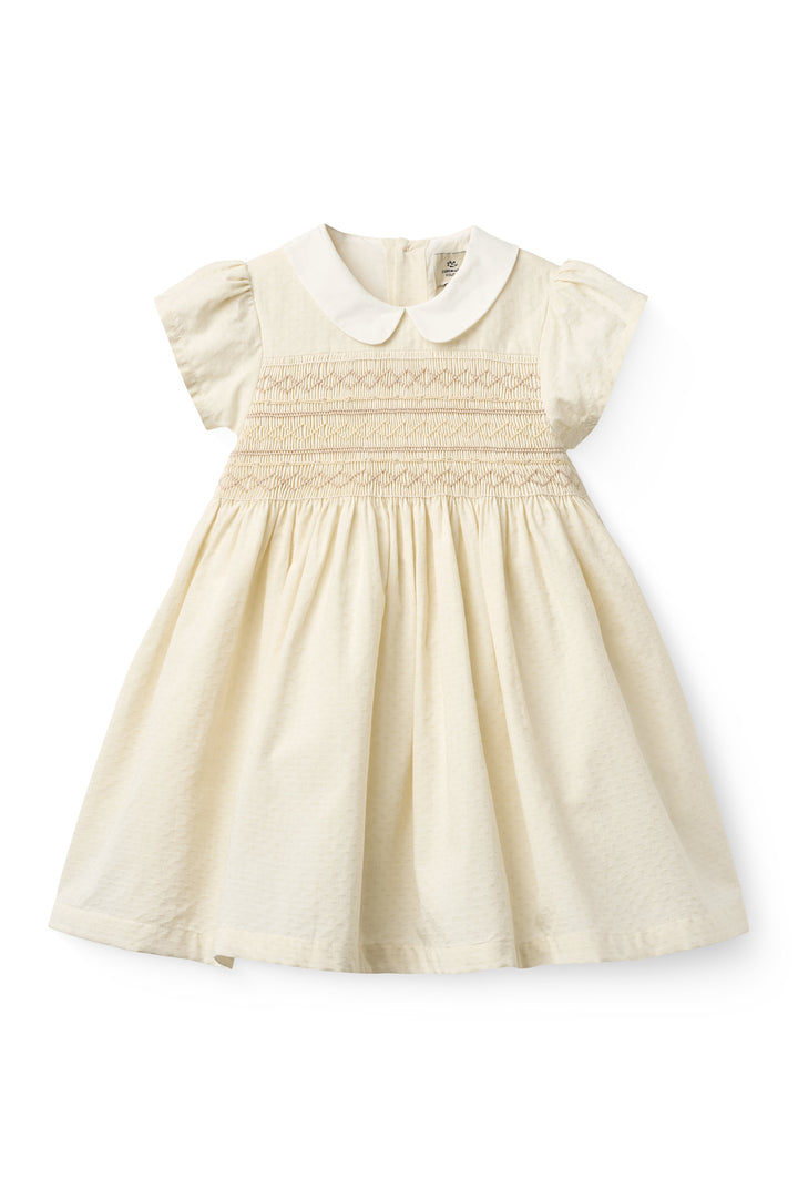 SMOCK DRESS W. EMB. - CREAM COMB.
