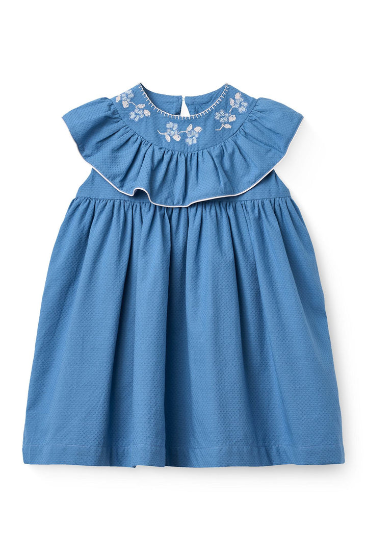 FRILL DRESS W. DECO EDGE - OCEAN BLUE COMB.