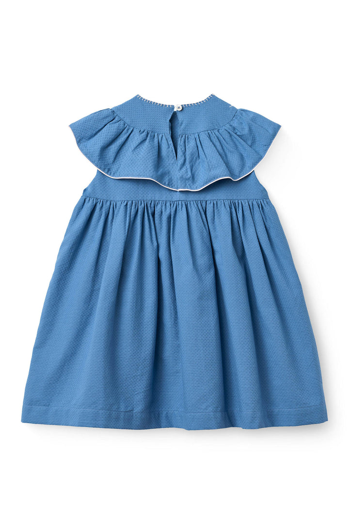 FRILL DRESS W. DECO EDGE - OCEAN BLUE COMB.