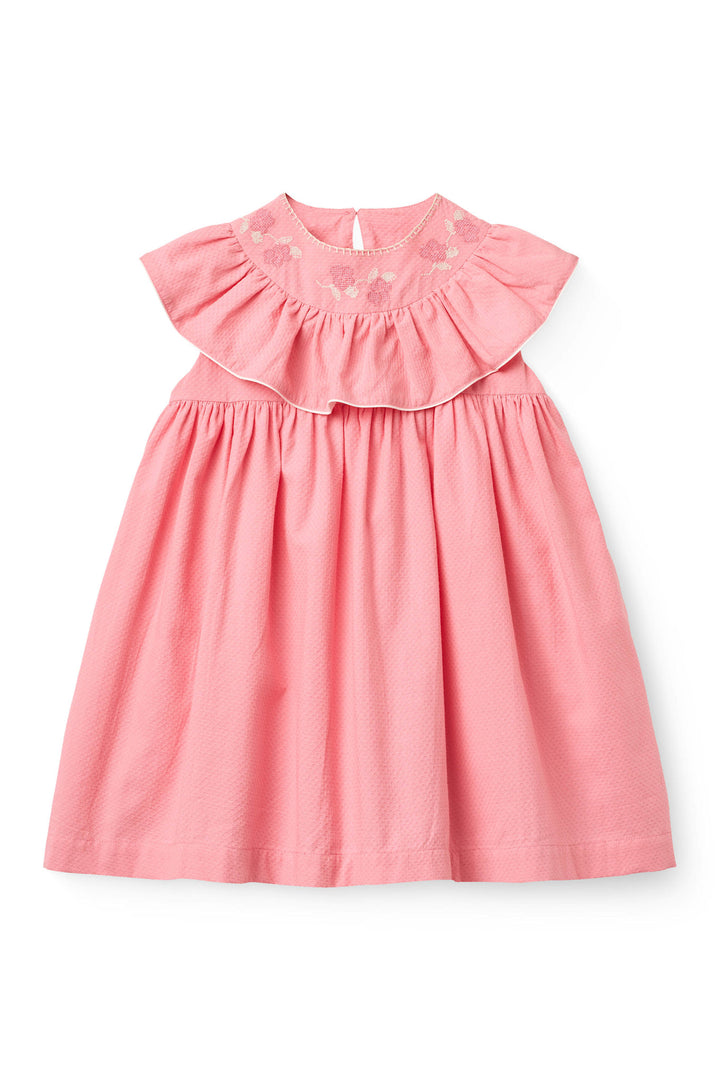 FRILL DRESS W. DECO EDGE - PINK COMB.