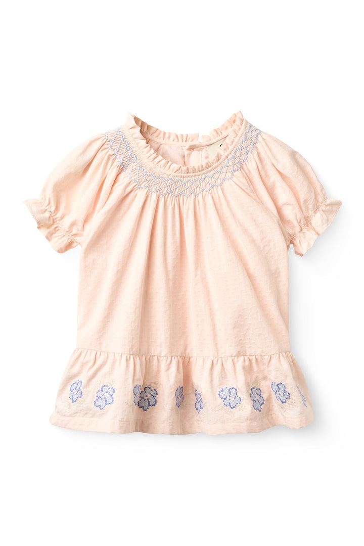 BLOUSE W. SMOCK W. EMB. - DUSTY ROSE COMB.