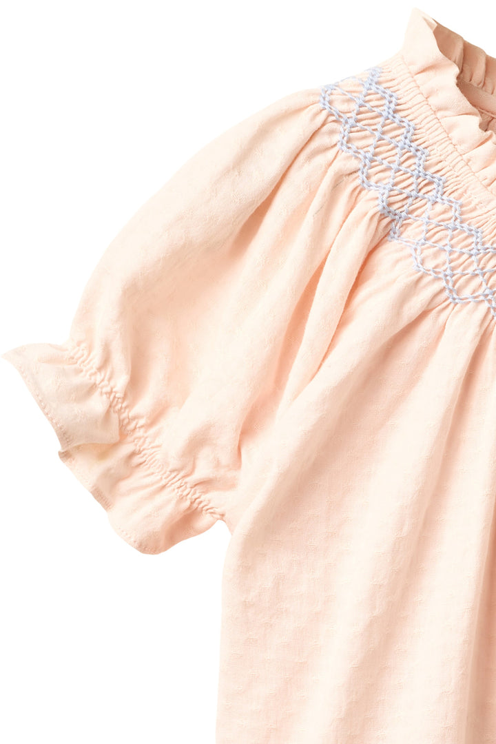 BLOUSE W. SMOCK W. EMB. - DUSTY ROSE COMB.