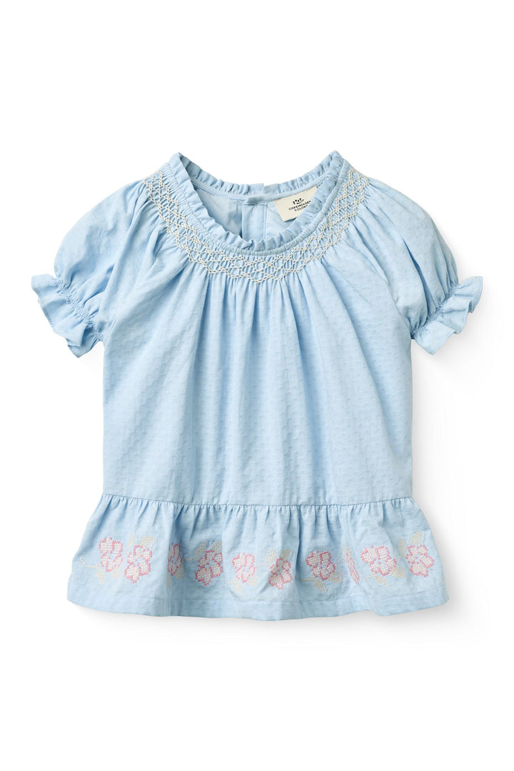 BLOUSE W. SMOCK W. EMB. - LT. BLUE COMB.