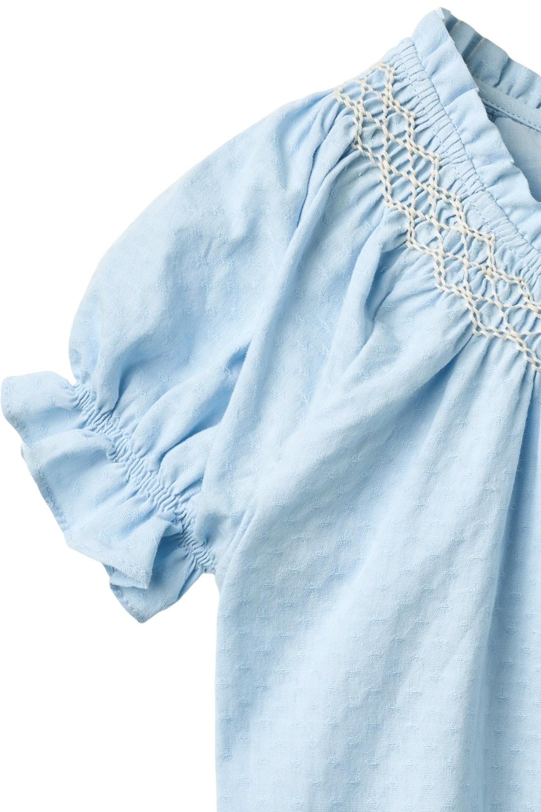 BLOUSE W. SMOCK W. EMB. - LT. BLUE COMB.