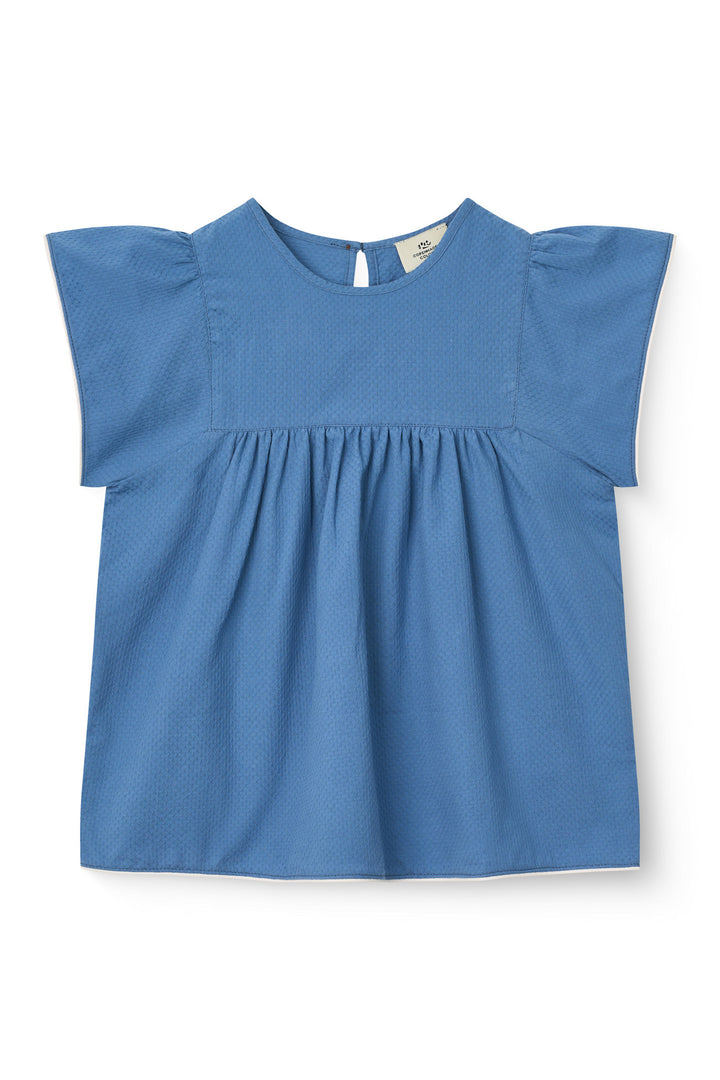 BLOUSE W. CONTRAST PIPING - OCEAN BLUE COMB.