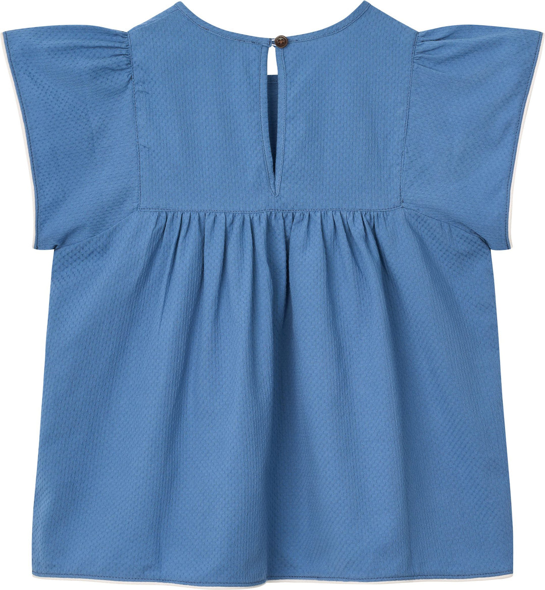 BLOUSE W. CONTRAST PIPING - OCEAN BLUE COMB.