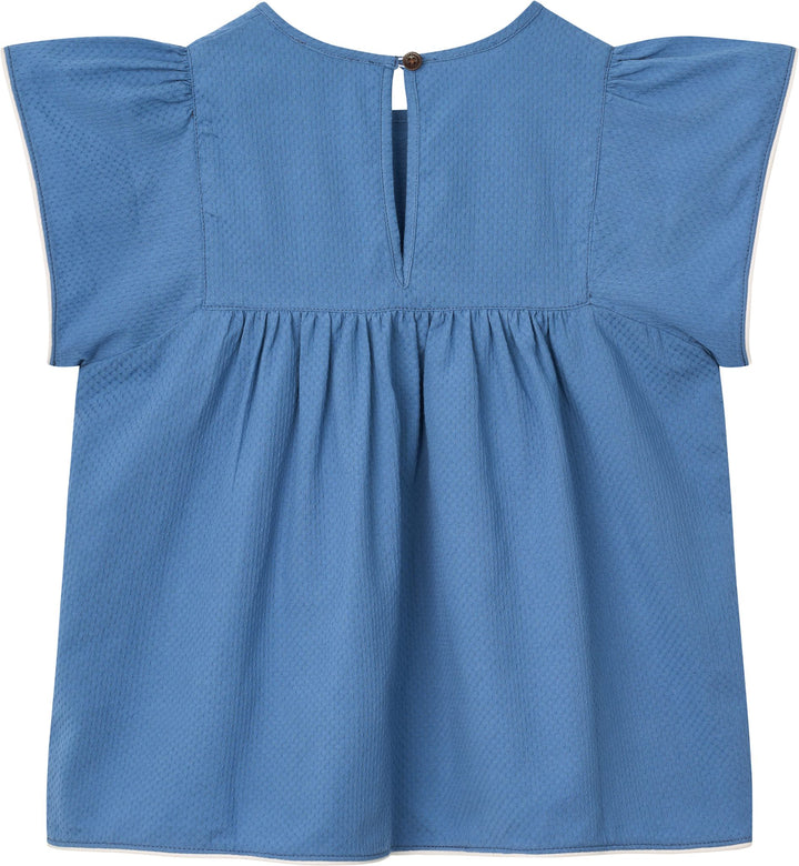 BLOUSE W. CONTRAST PIPING - OCEAN BLUE COMB.