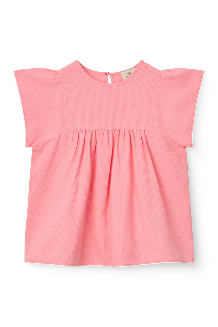 BLOUSE W. CONTRAST PIPING - PINK COMB.