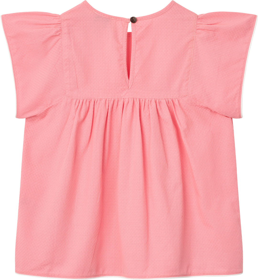 BLOUSE W. CONTRAST PIPING - PINK COMB.