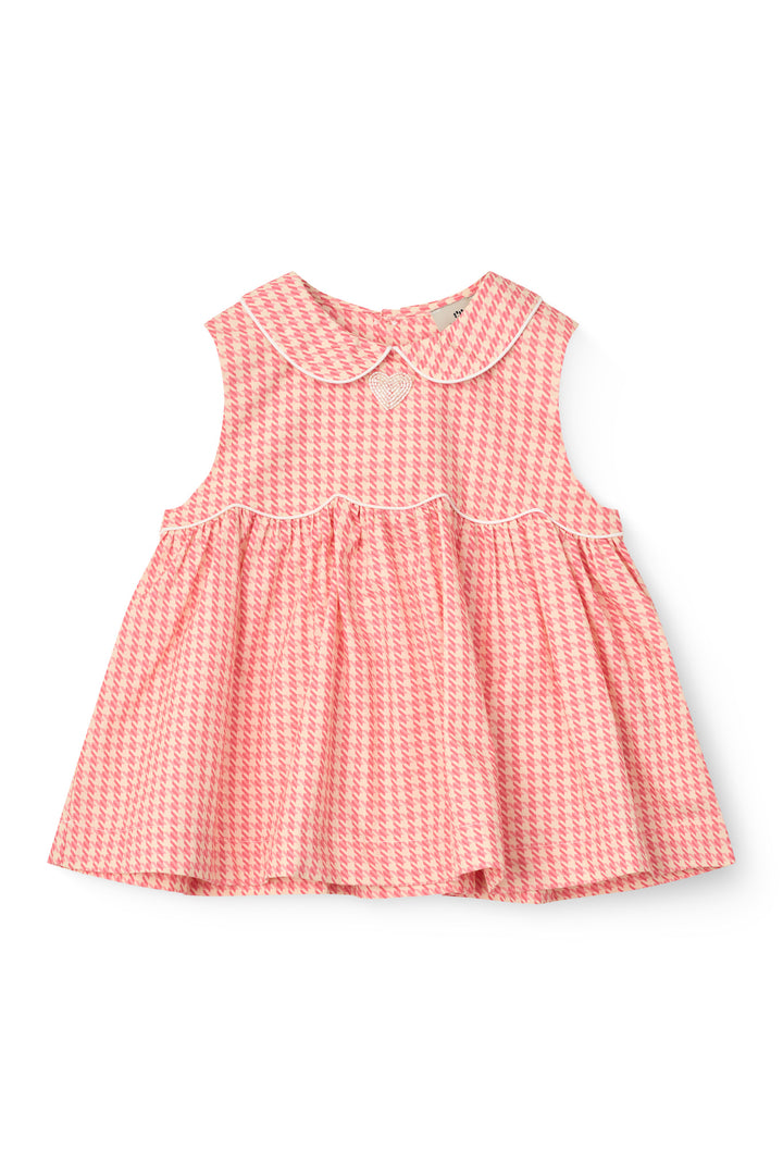 HOUNDSTOOTH SS BLOUSE W. COLLAR - PINK HOUNDSTOOTH MINI